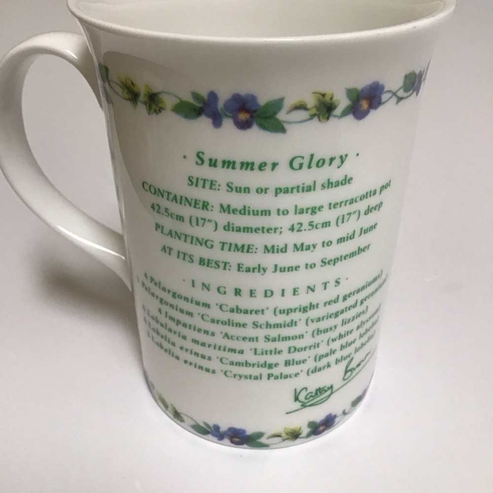 Queen's Fine Bone China Tea Cup Geranium Recipe Gardening Coffee Mug Kathy Brown - Picture 16 of 16